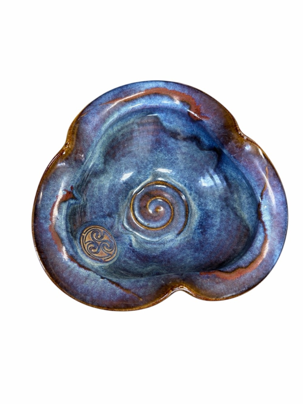 Colm De Ris Blue Ceramic Mantra Bowl with Spiral Motif